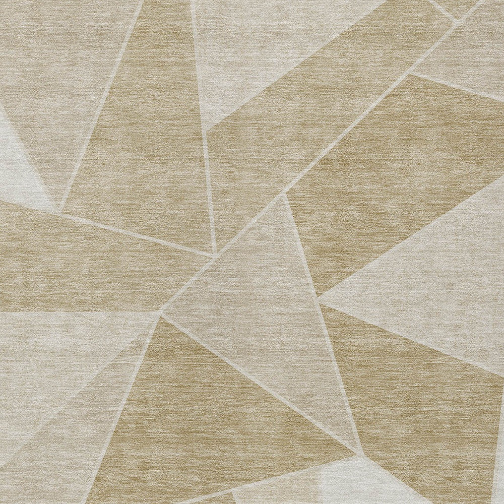 9' X 12' Beige Tan And Ivory Geometric Washable Indoor Outdoor Area Rug