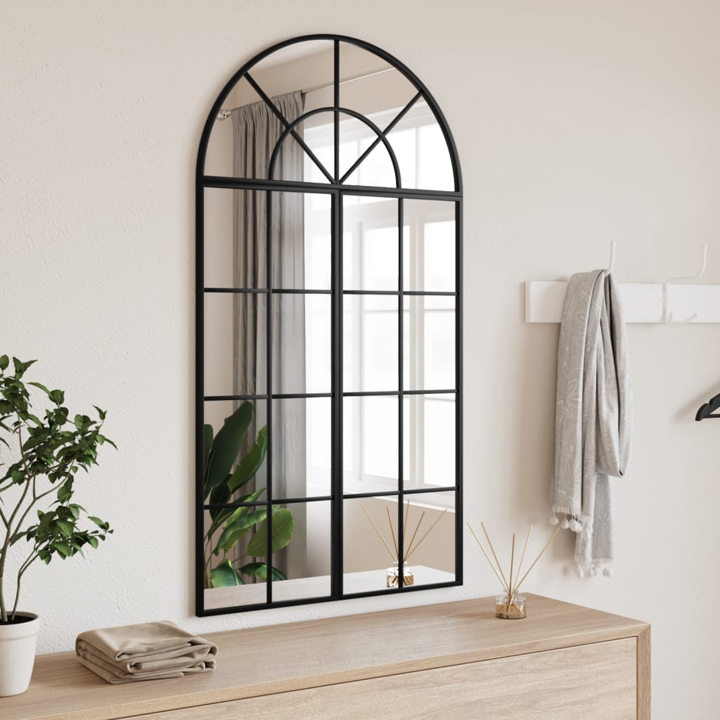 vidaXL Wall Mirror Decorative Wall Mounted Mirror for Bathroom Black Arch Iron