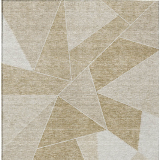 9' X 12' Beige Tan And Ivory Geometric Washable Indoor Outdoor Area Rug
