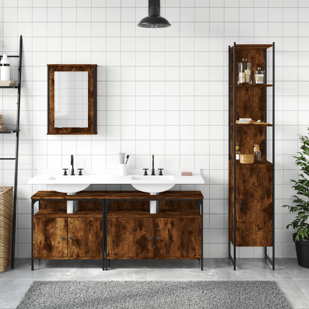 vidaXL Bathroom Furniture Set Storage Cabinet Restroom 4 Piece Engineered Wood