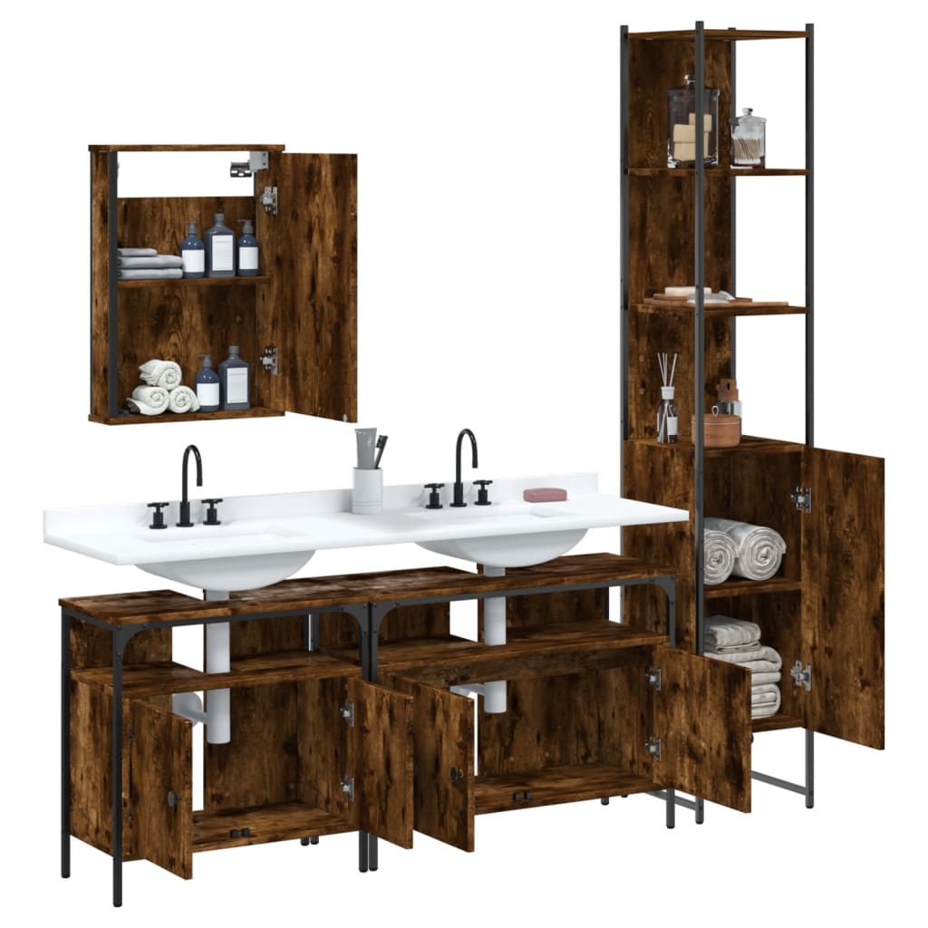 vidaXL Bathroom Furniture Set Storage Cabinet Restroom 4 Piece Engineered Wood