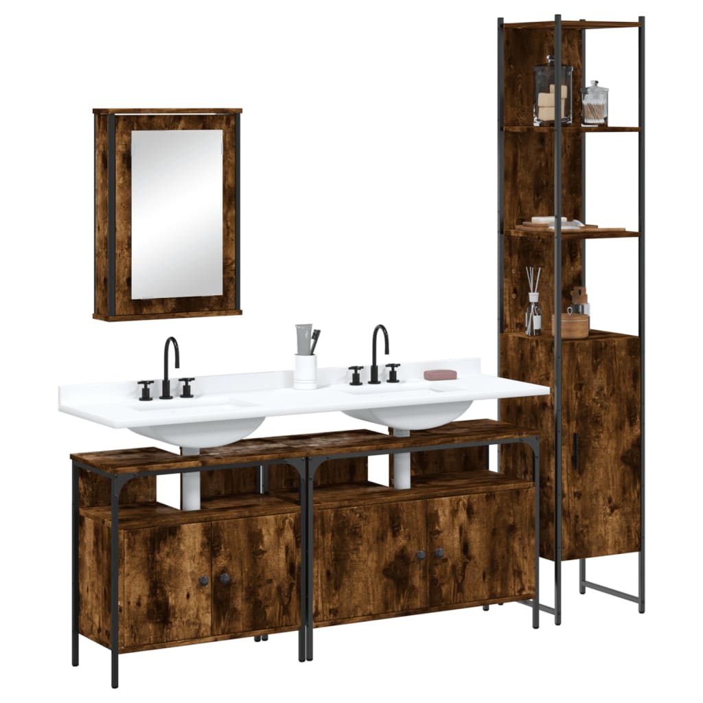 vidaXL Bathroom Furniture Set Storage Cabinet Restroom 4 Piece Engineered Wood